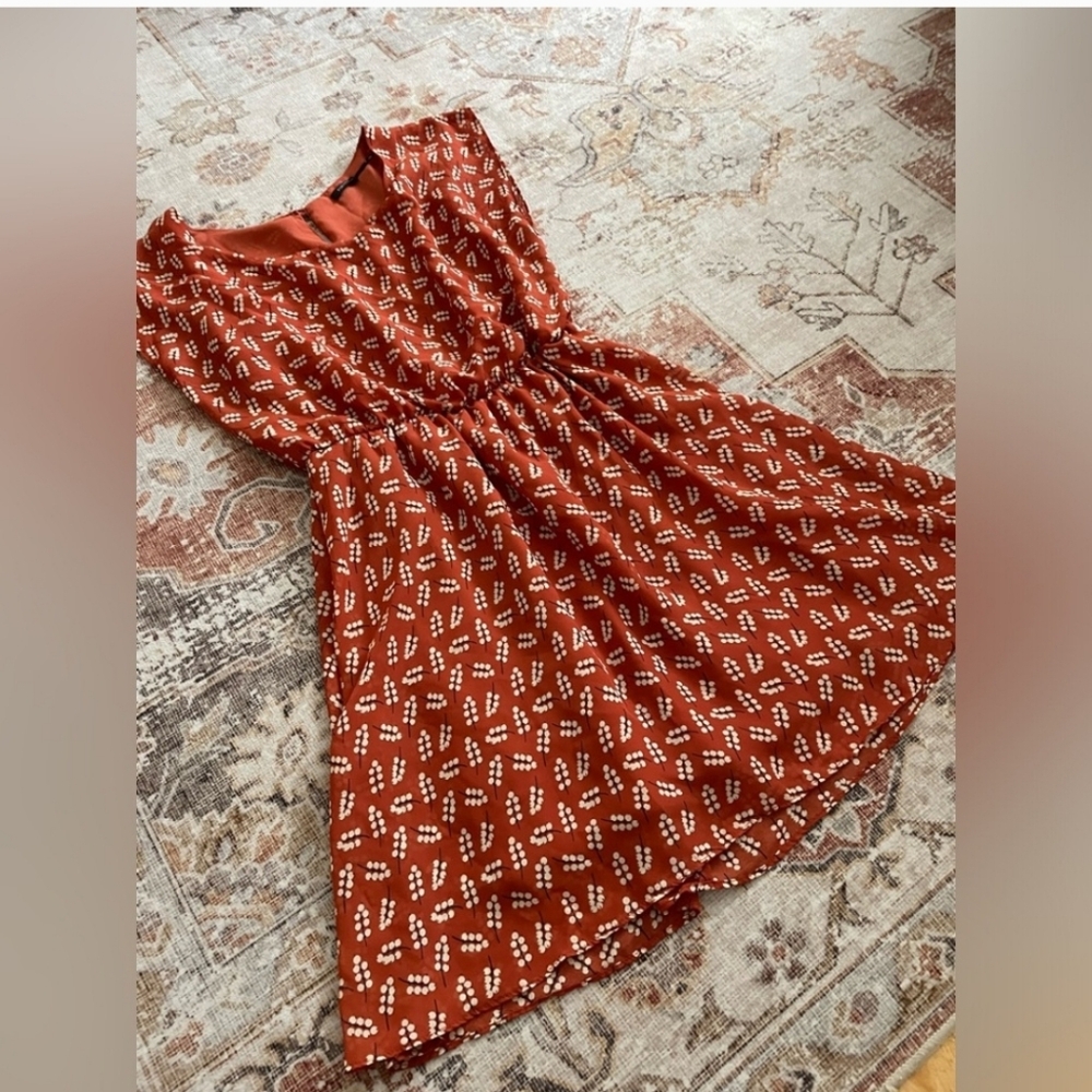 Poetry Rust Red Patterned Dress Medium - Picture 2 of 2
